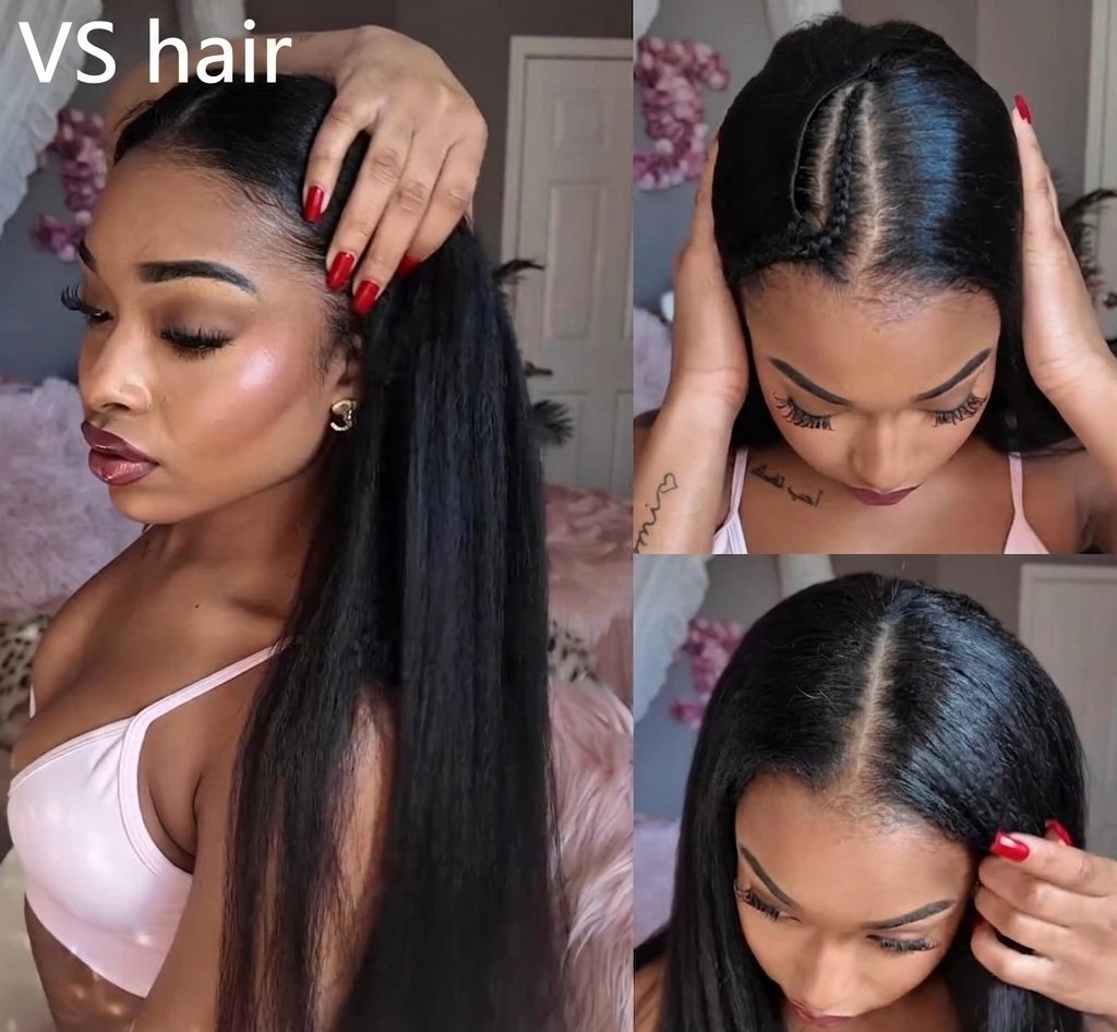 Kinky Straight V Part Wig | 100% Human Hair | No Glue | Natural Black | 16"-26" | 150% Density
