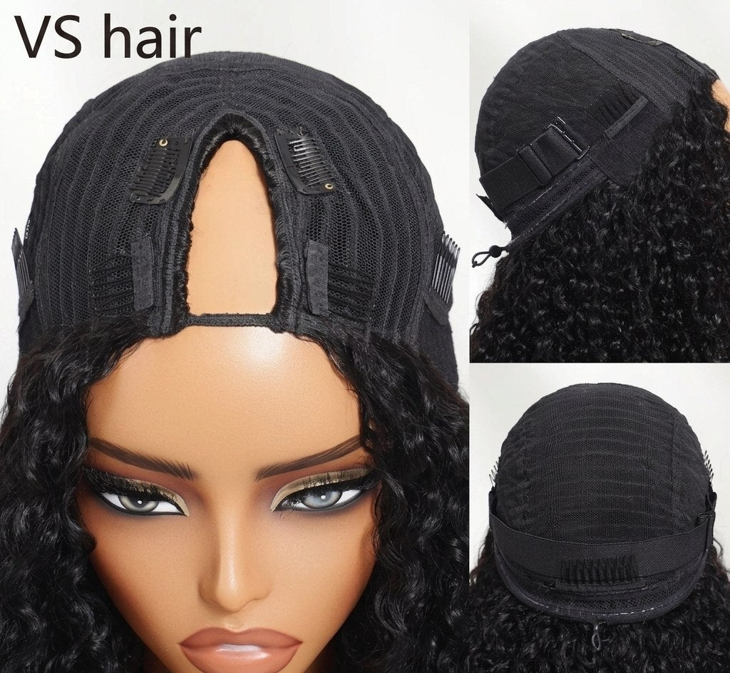 Kinky Straight V Part Wig | 100% Human Hair | No Glue | Natural Black | 16"-26" | 150% Density