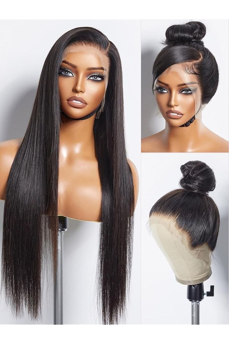30 38 Inch Natural Black 360 Lace Front Straight Human Hair Wigs HD Transparant Full Lace  Wigs Human Hair Pre Plucked