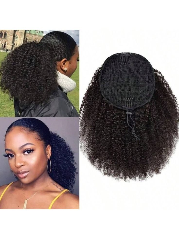 Alibele Mogolian Afro Kinky Curly Drawstring Ponytail Human Hair Extensions 4B 4C Remy 10-28inch Long Clip In Ponytail Extension