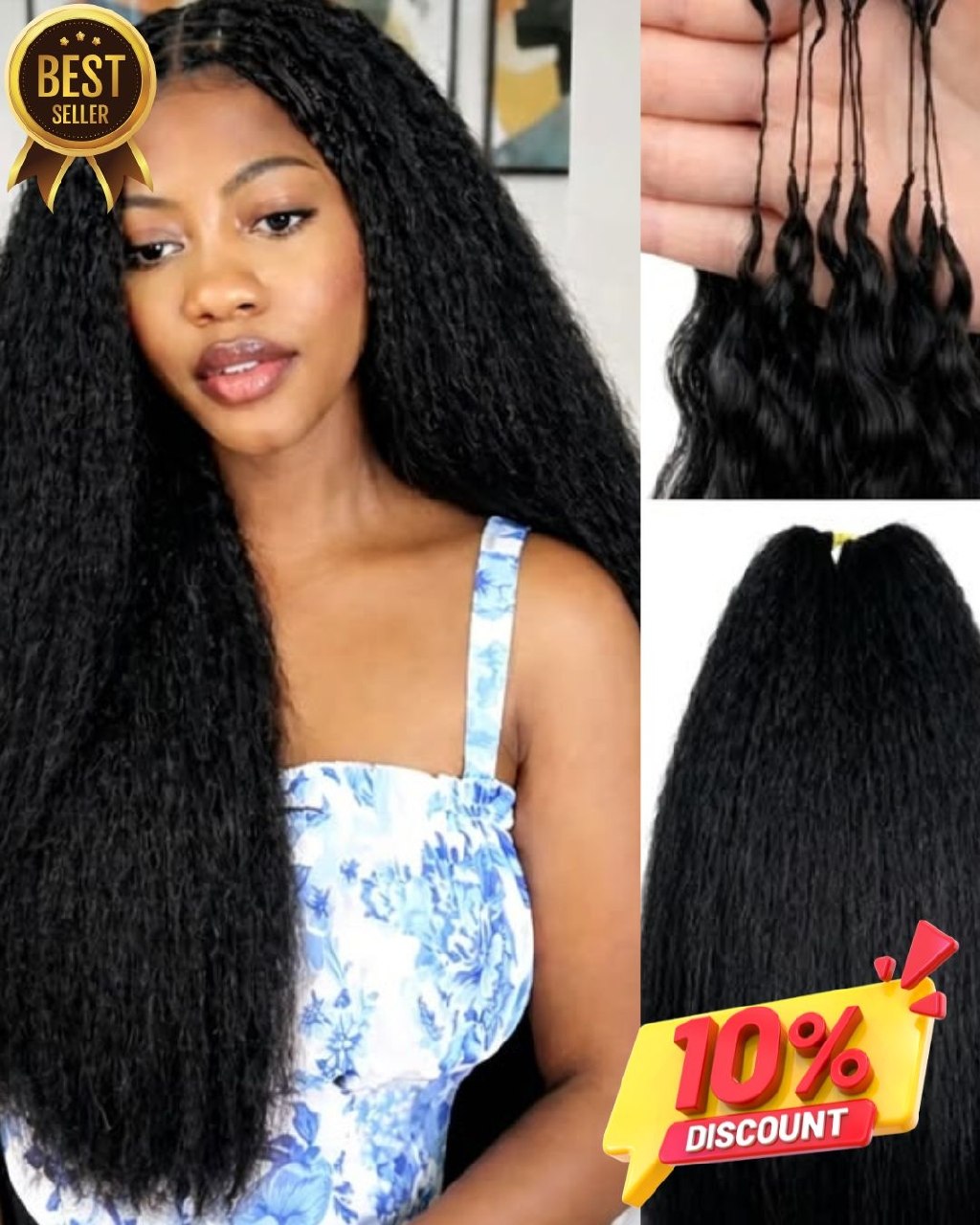 Kinky Straight Crochet Hair Extensions | Knotless Pre-Separated | 100% Brazilian Human Hair | 1 to 5 Packs | 14"-24" | VS HAIR
