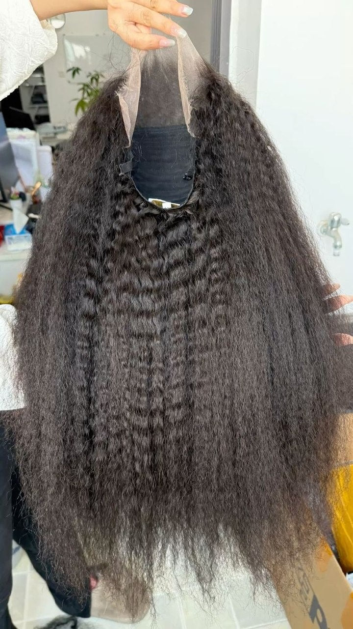 13x4 Kinky Straight Lace Front Human Hair Wig With Kinky Edges Baby Hair Glueless Yaki Straight HD Lace Frontal Wigs For Women