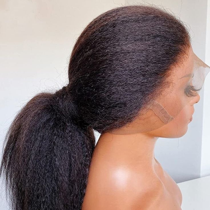 13x4 Kinky Straight Lace Front Human Hair Wig With Kinky Edges Baby Hair Glueless Yaki Straight HD Lace Frontal Wigs For Women