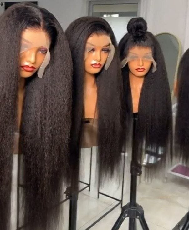 13x4 Kinky Straight Lace Front Human Hair Wig With Kinky Edges Baby Hair Glueless Yaki Straight HD Lace Frontal Wigs For Women