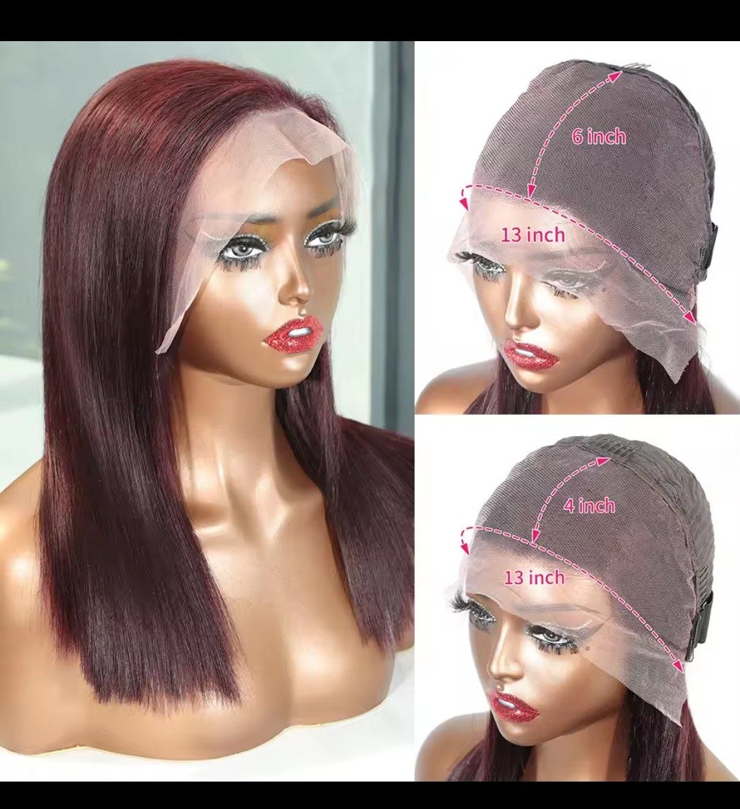 13x6 13x4 Frontal Bob 100%Human Hair Lace Front Wig Dark 99J Burgundy Square Cut Raw Vietnamese Bone Straight 250% Pre Plucked