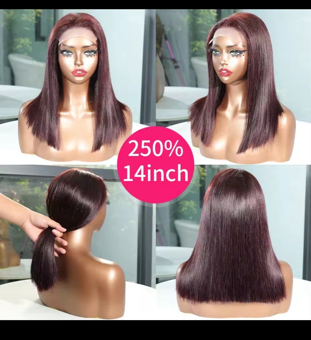 13x6 13x4 Frontal Bob 100%Human Hair Lace Front Wig Dark 99J Burgundy Square Cut Raw Vietnamese Bone Straight 250% Pre Plucked