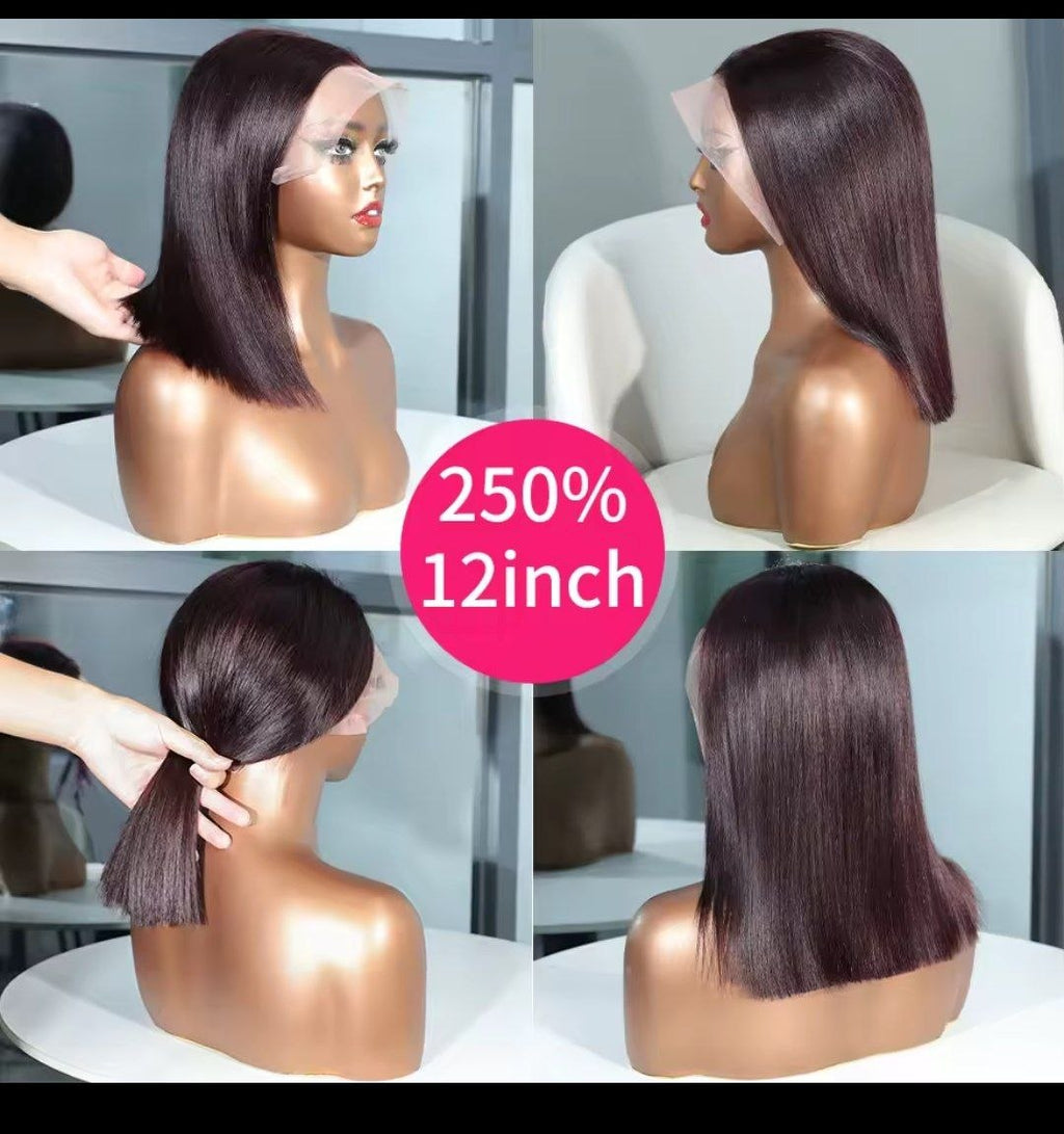 13x6 13x4 Frontal Bob 100%Human Hair Lace Front Wig Dark 99J Burgundy Square Cut Raw Vietnamese Bone Straight 250% Pre Plucked