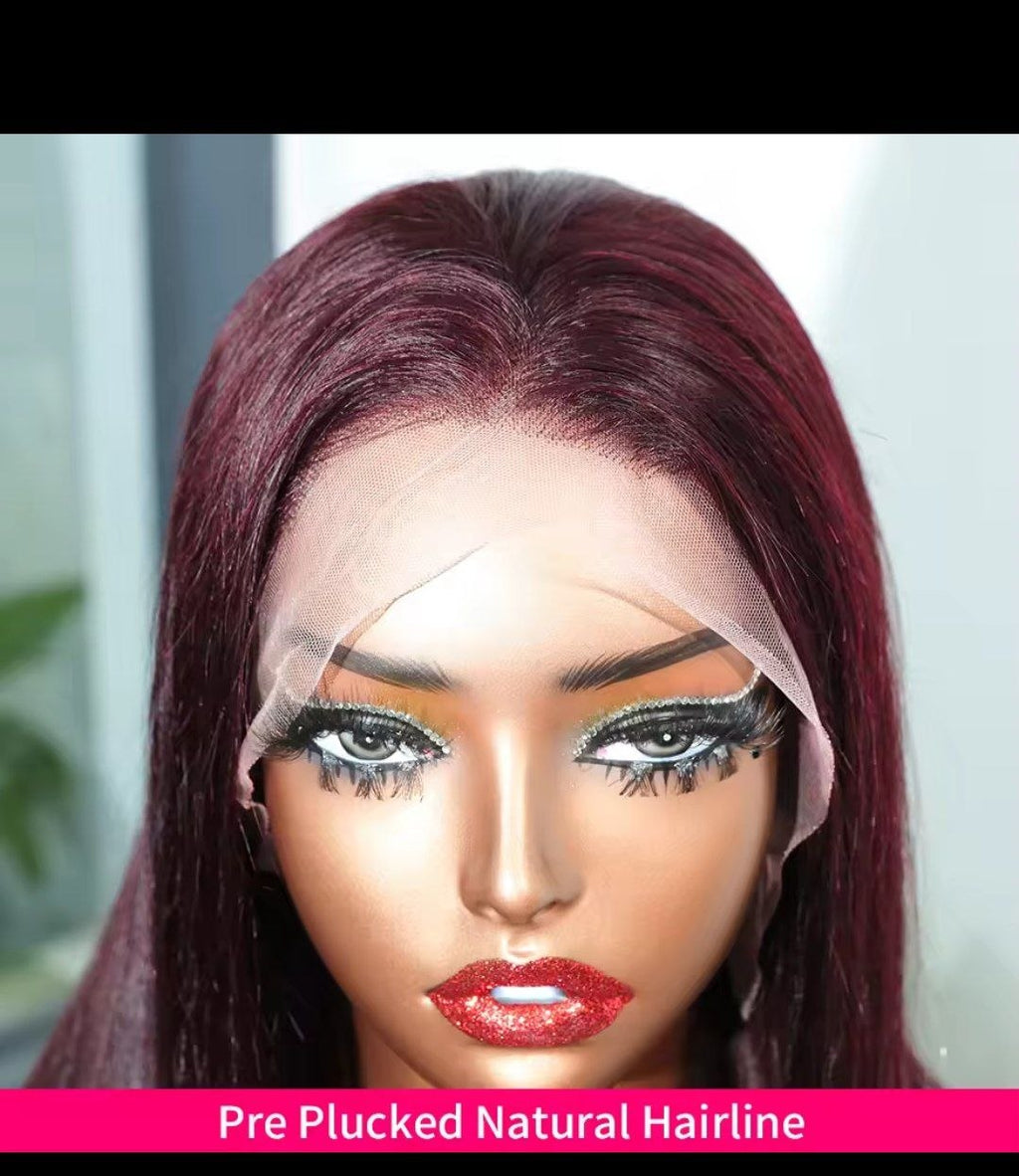 13x6 13x4 Frontal Bob 100%Human Hair Lace Front Wig Dark 99J Burgundy Square Cut Raw Vietnamese Bone Straight 250% Pre Plucked