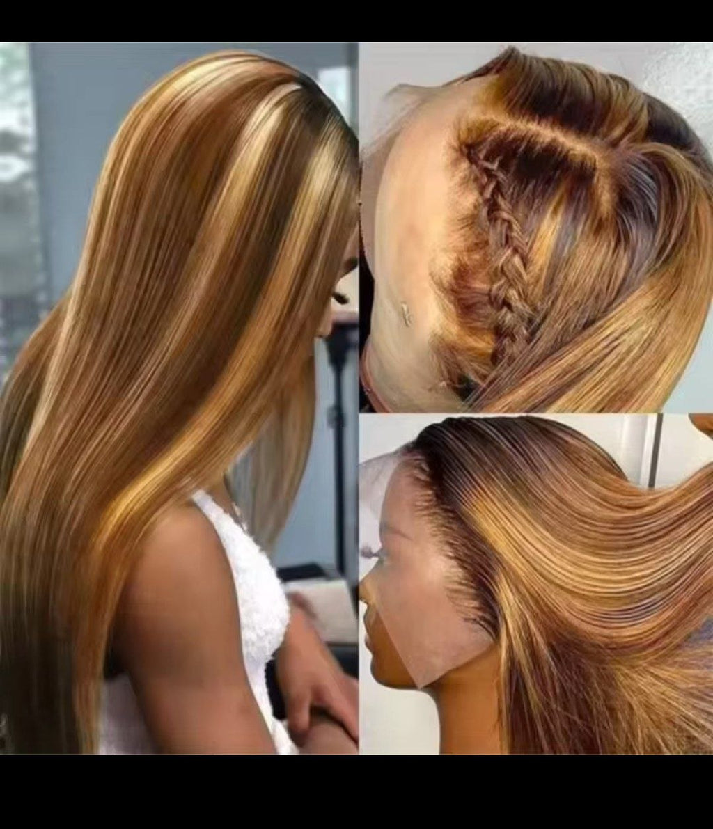 Highlight Front Wigs Human Hair Pre Plucked Hairline 4/27 5x5 Glueless Lace Straight Wig Human Hair Wigs For Women 250 Density