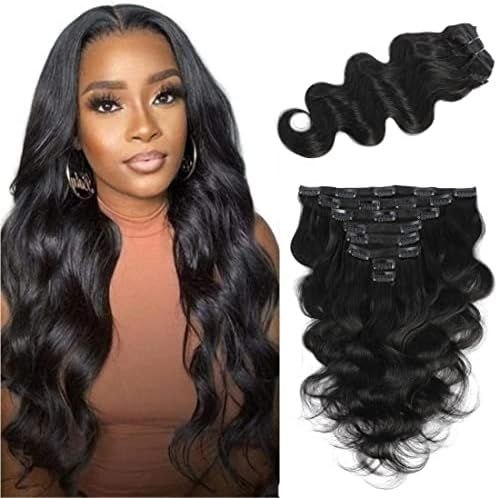 Body Wave Clip-In Human Hair Extensions – 100% Brazilian Virgin Hair | 8 Pcs/Set | Double Weft | 8"-24" | Ships from US
