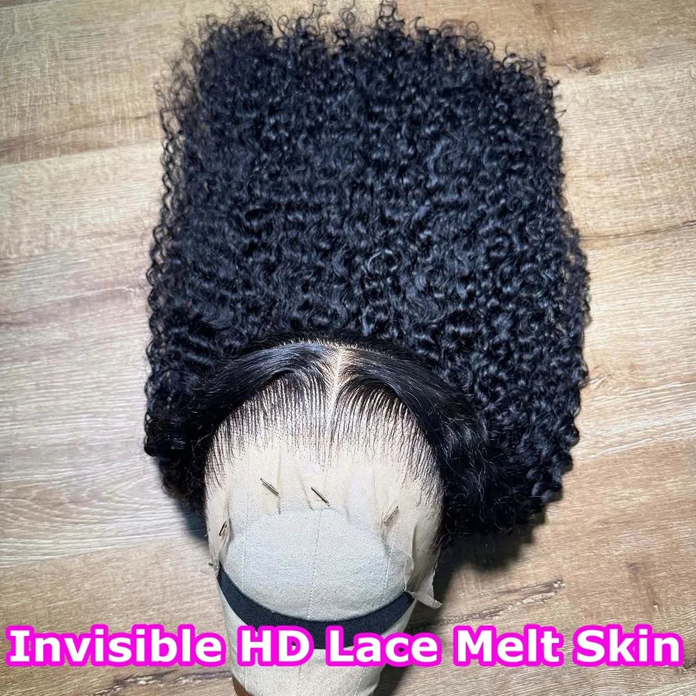 Kinky Curly Wave HD Transparent 13x4 Lace Front Wig Brazilian Human Hair Pre Plucked Natural Black Curly Wave Wig With Baby Hair