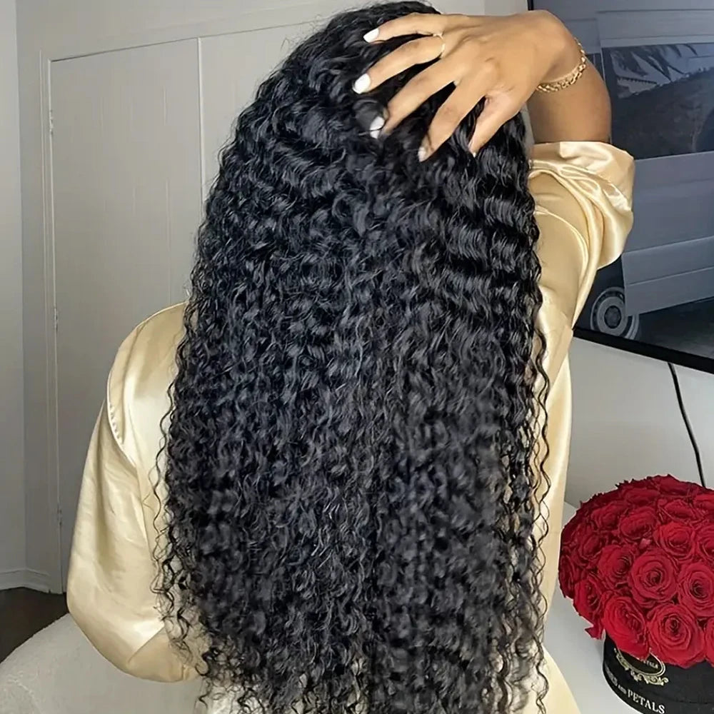 Kinky Curly Wave HD Transparent 13x4 Lace Front Wig Brazilian Human Hair Pre Plucked Natural Black Curly Wave Wig With Baby Hair