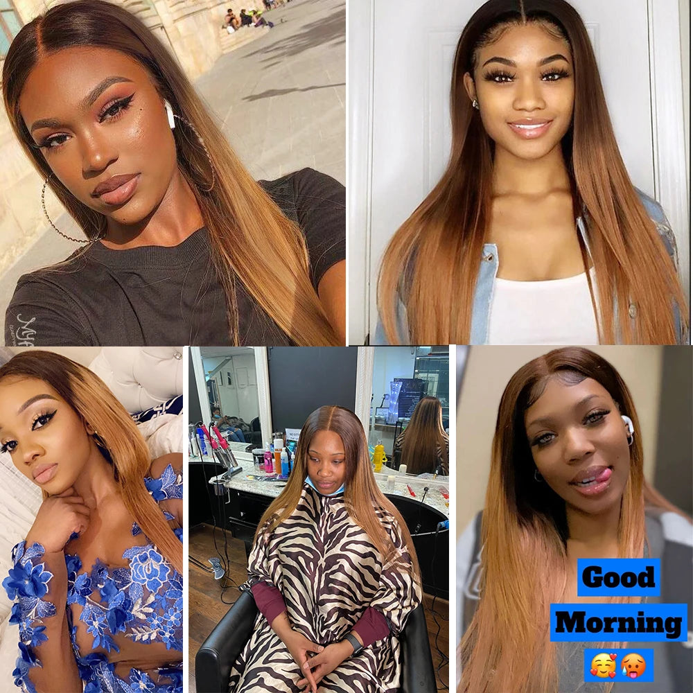 Ombre Bundles With Frontal Brazilian Hair Weave Bundles With Closure Brown T4/30 Colored Human Hair Bundles With Frontal Closure