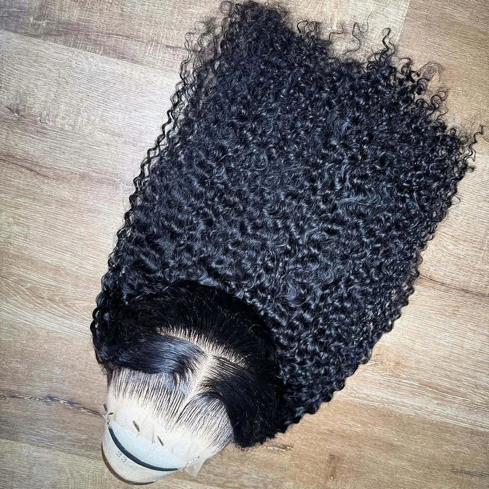 Kinky Curly Wave HD Transparent 13x4 Lace Front Wig Brazilian Human Hair Pre Plucked Natural Black Curly Wave Wig With Baby Hair