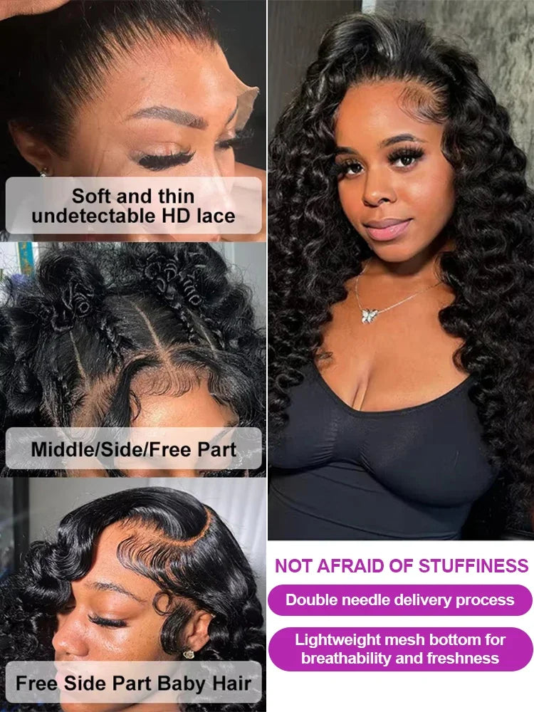 HD Lace Deep Wave Frontal Wig – 13x4, 13x6 & 5x5 Glueless | Pre-Plucked | 200% Density | 16–42 Inches