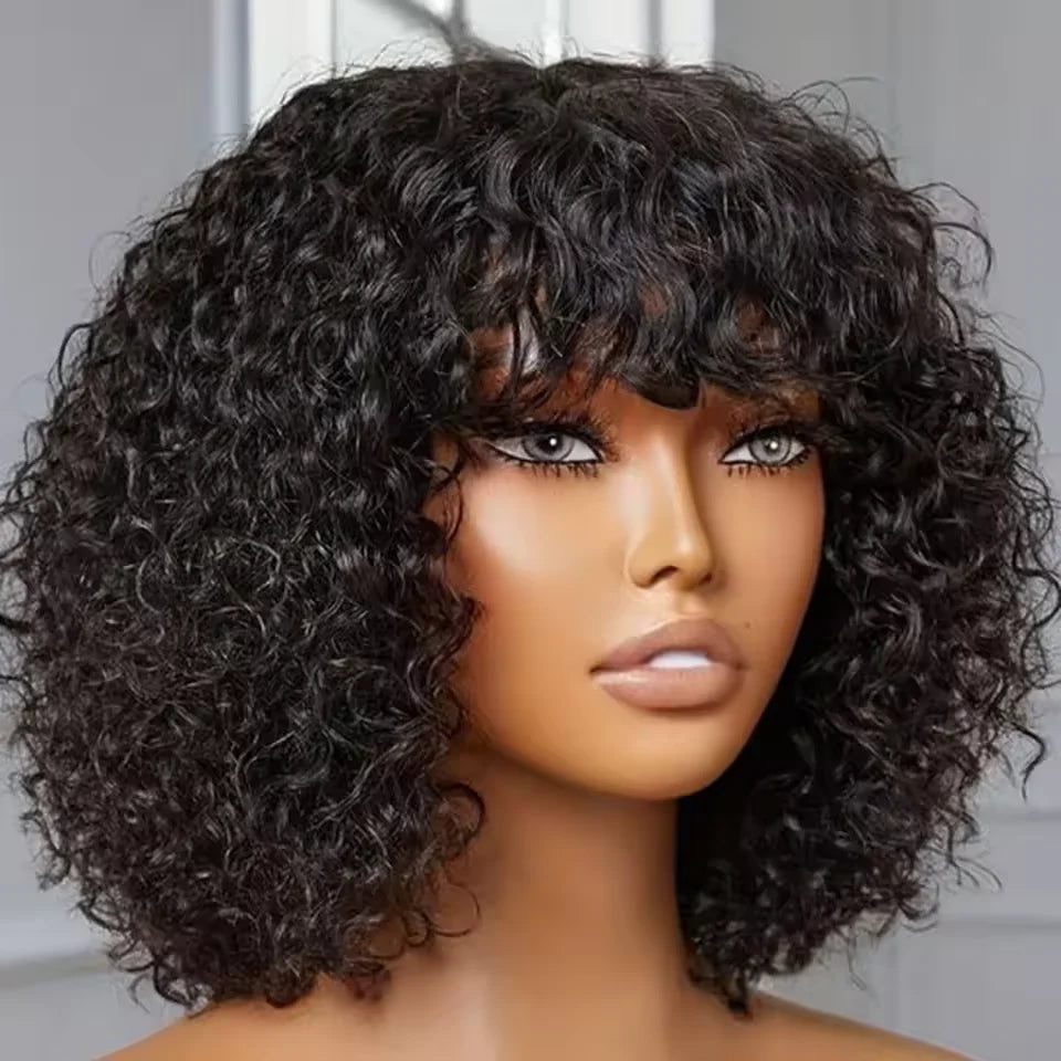 Jerry Curly Pixie Bob Cut Wig – 100% Human Hair | Short Curly Wig with Bangs | 180% Density | 10–16 Inches