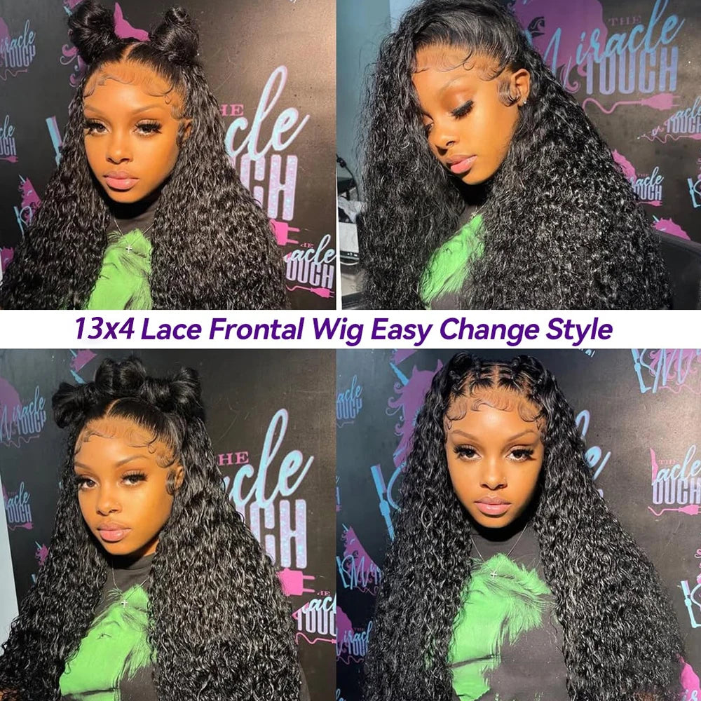 Kinky Curly Wave HD Transparent 13x4 Lace Front Wig Brazilian Human Hair Pre Plucked Natural Black Curly Wave Wig With Baby Hair