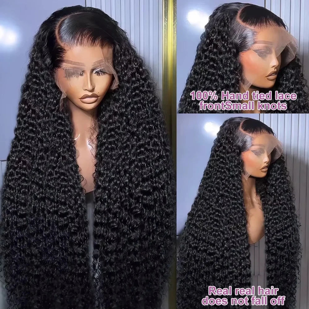 Kinky Curly Wave HD Transparent 13x4 Lace Front Wig Brazilian Human Hair Pre Plucked Natural Black Curly Wave Wig With Baby Hair