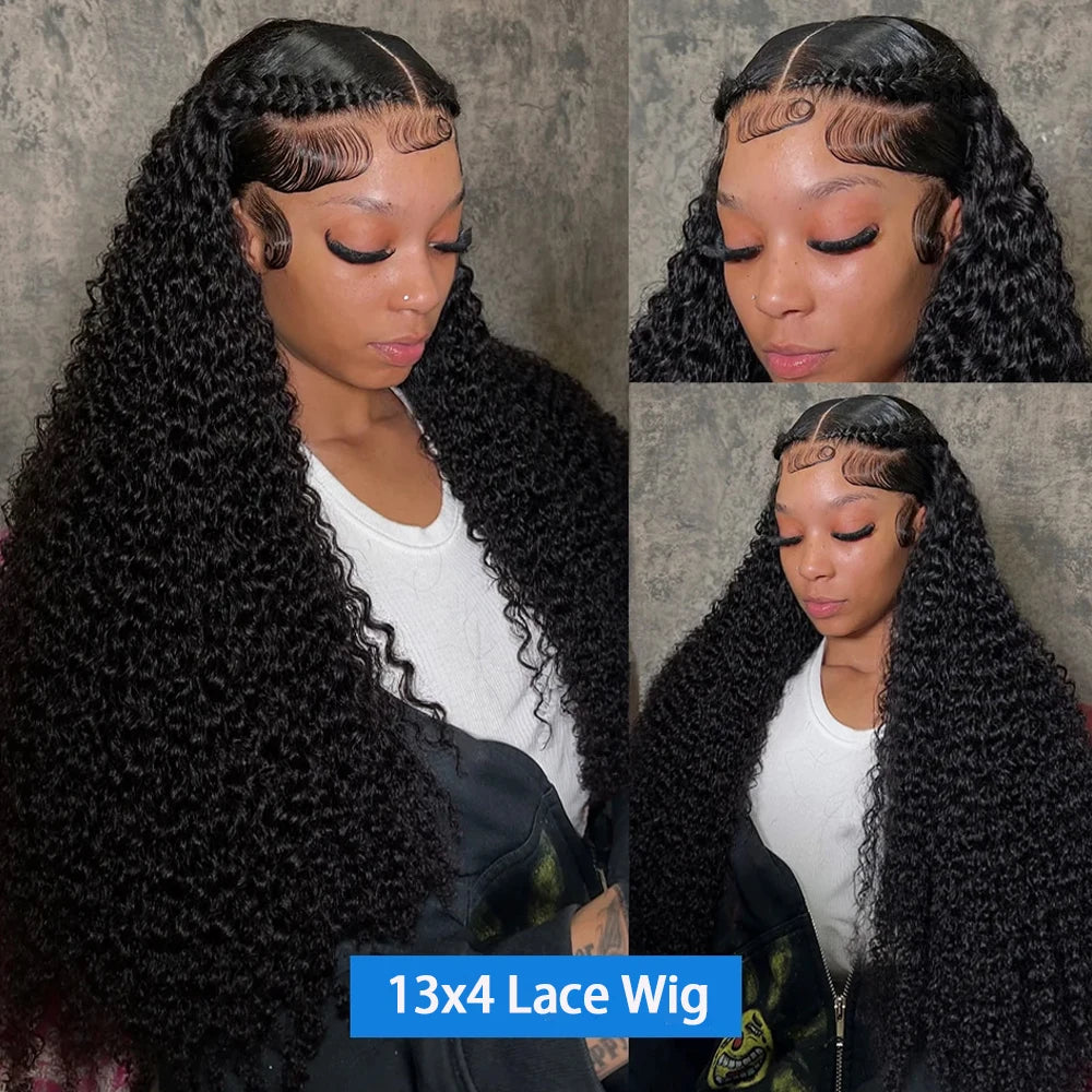 Kinky Curly Wave HD Transparent 13x4 Lace Front Wig Brazilian Human Hair Pre Plucked Natural Black Curly Wave Wig With Baby Hair