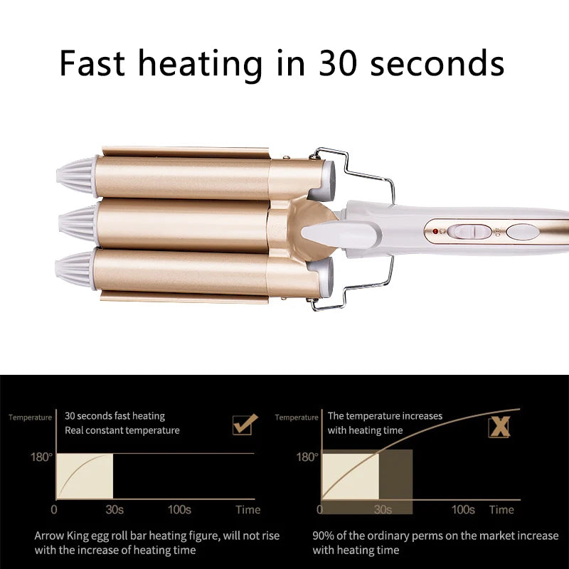 Triple Barrel Hair Waver & Curling Iron – Ceramic Tourmaline | 20–28mm | 180–210°C | Dual Voltage
