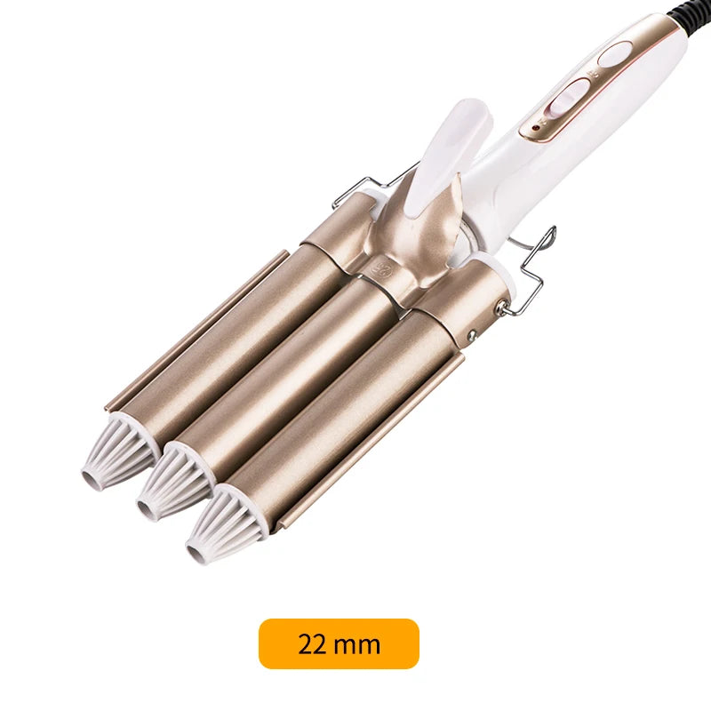 Triple Barrel Hair Waver & Curling Iron – Ceramic Tourmaline | 20–28mm | 180–210°C | Dual Voltage
