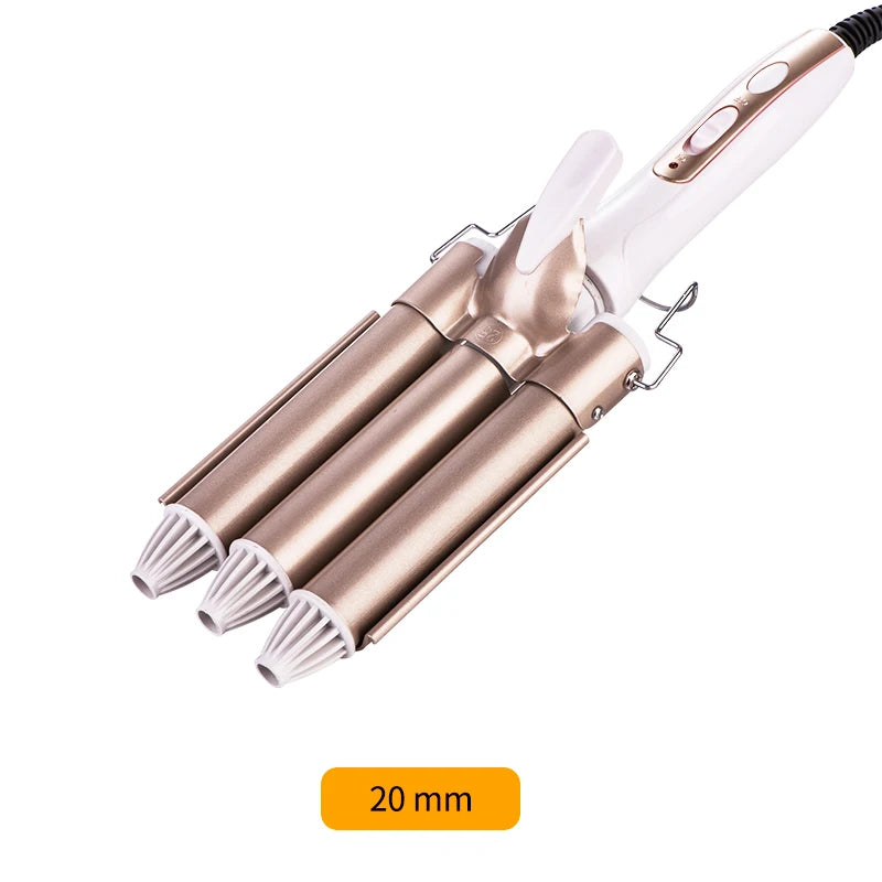 Triple Barrel Hair Waver & Curling Iron – Ceramic Tourmaline | 20–28mm | 180–210°C | Dual Voltage
