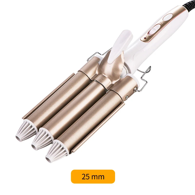 Triple Barrel Hair Waver & Curling Iron – Ceramic Tourmaline | 20–28mm | 180–210°C | Dual Voltage