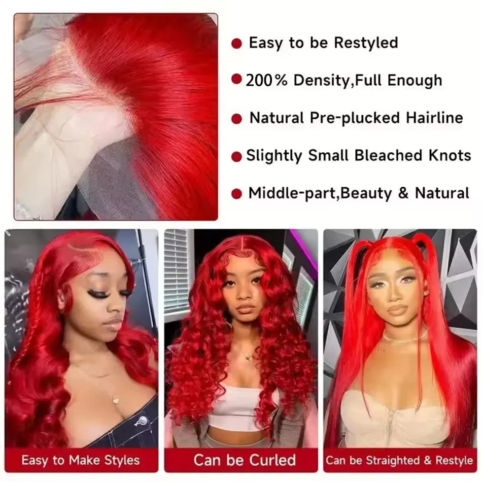 Hot Red 13x6 Hd Lace Frontal Human Hair Wigs Brazilian Colored Body Wave Lace Front Wig 13x4 5x5 Closure Wig For Women