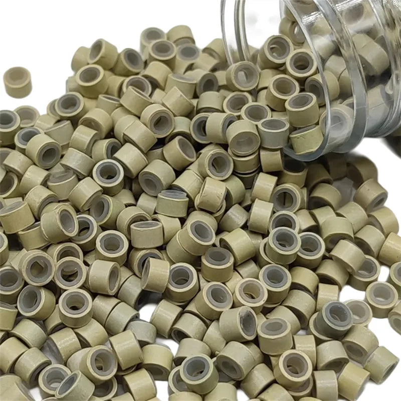 Micro Ring Beads for Hair Extensions – 5mm Silicone-Lined Aluminum Links | 1000 Pcs | Black, Brown, Beige