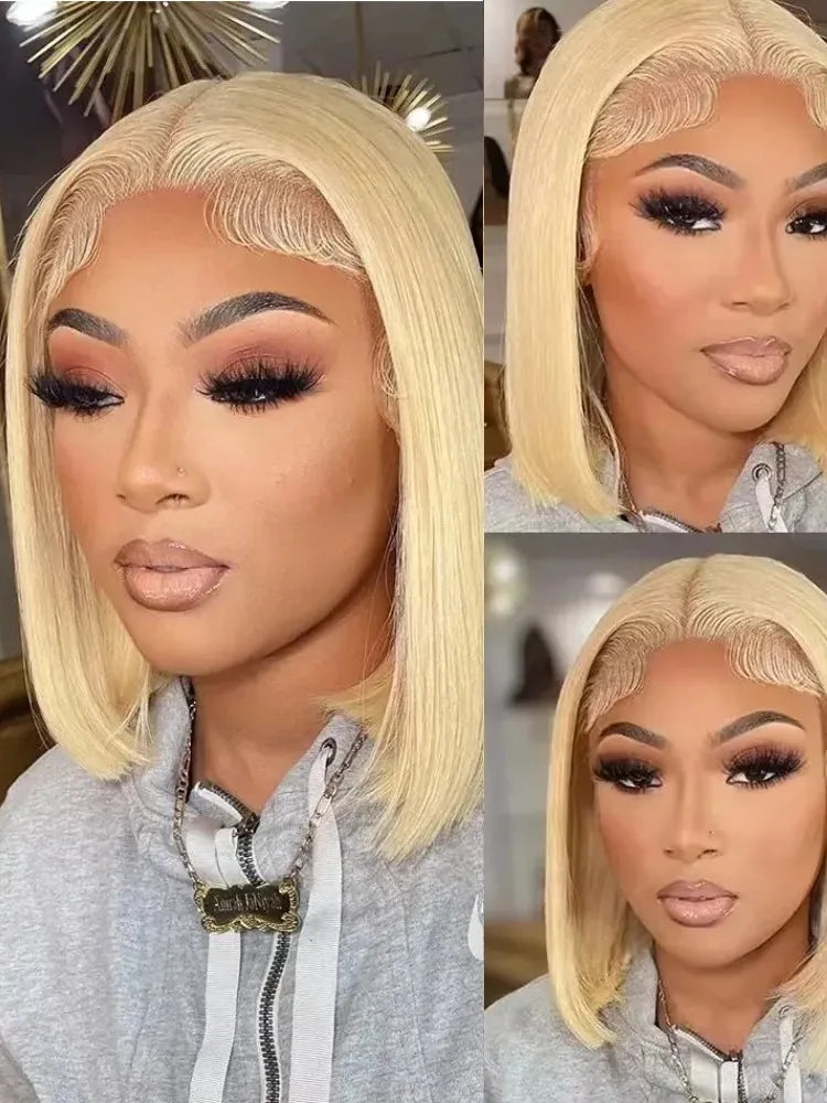 #613 Blonde Bob Lace Front Wig – Brazilian Straight Human Hair | 13x4 & 13x6 | 200% & 220% Density | 6–16 Inches