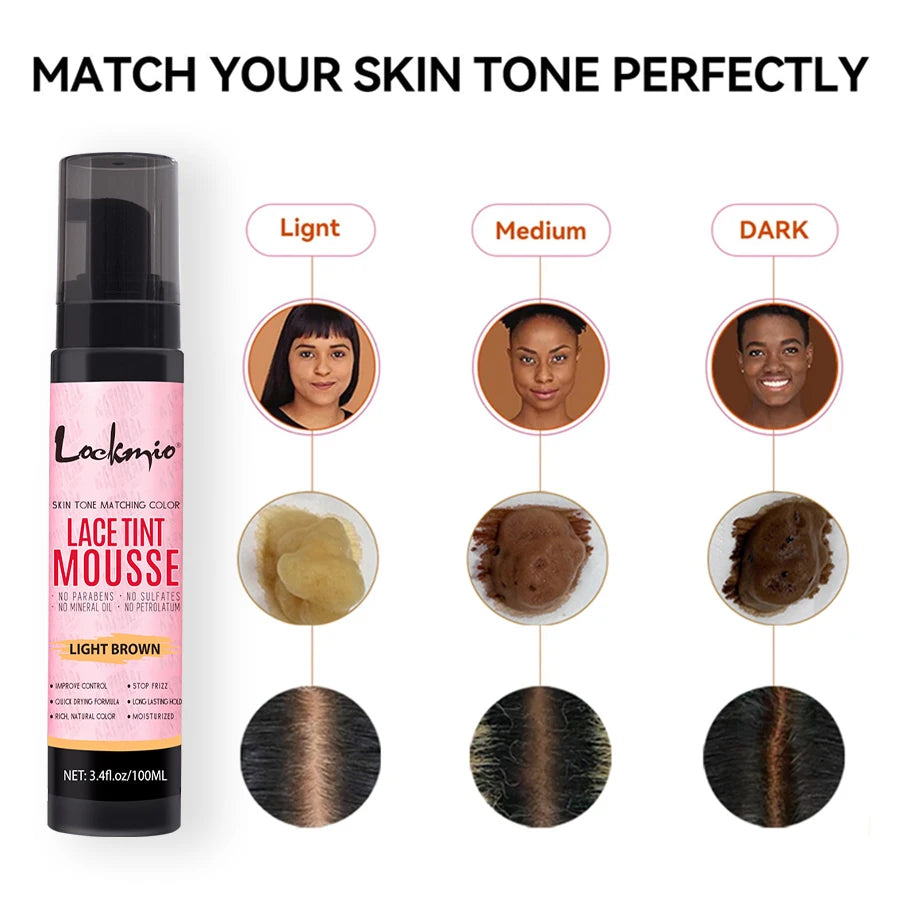 Lace Tint Spray & Foam Mousse – Invisible Lace Colorant for Wigs | Dark, Medium & Light Brown | 100ml