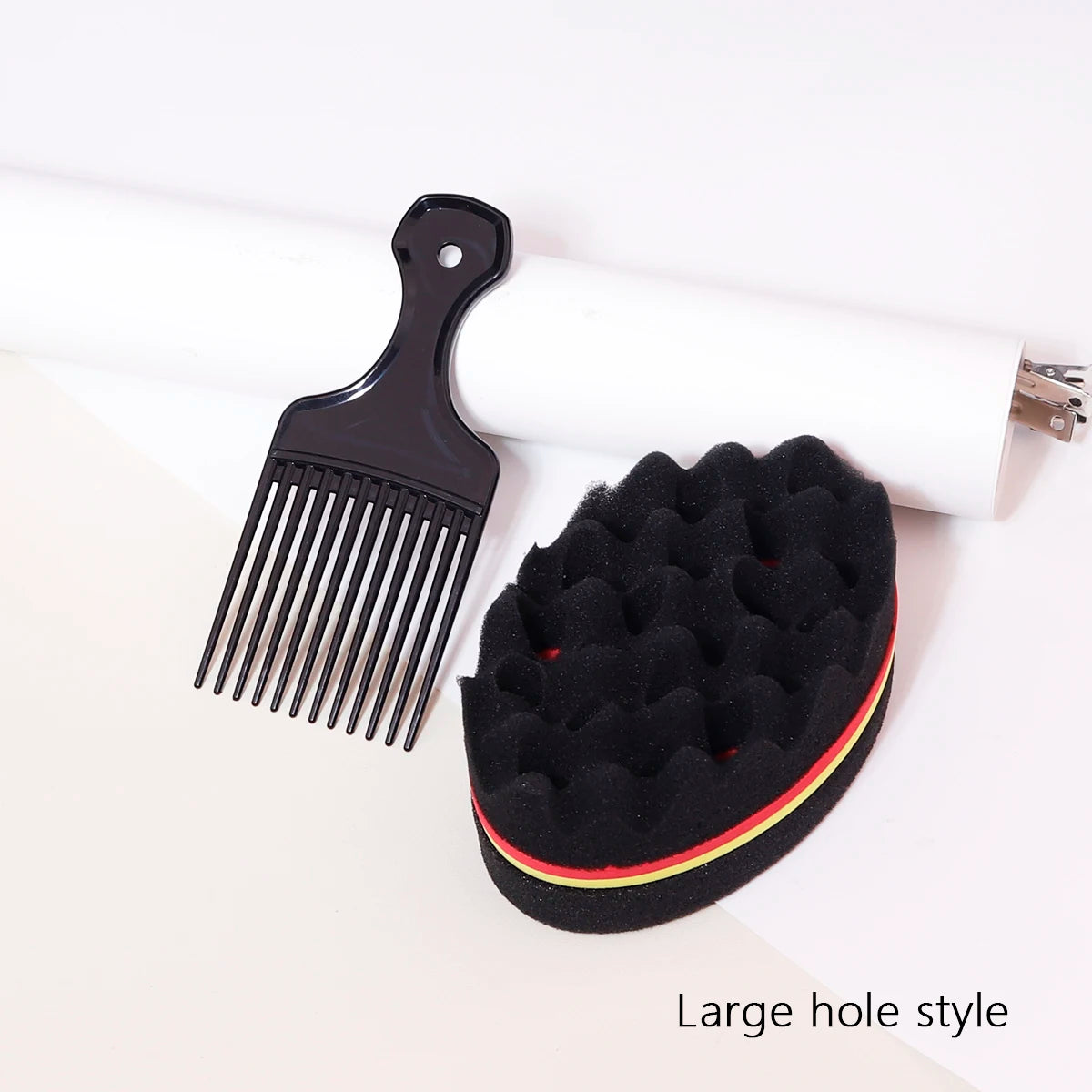 Wide Tooth Comb & Afro Sponge Brush Set – 2-Piece Wig & Natural Hair Styling Kit | Small & Large Hole