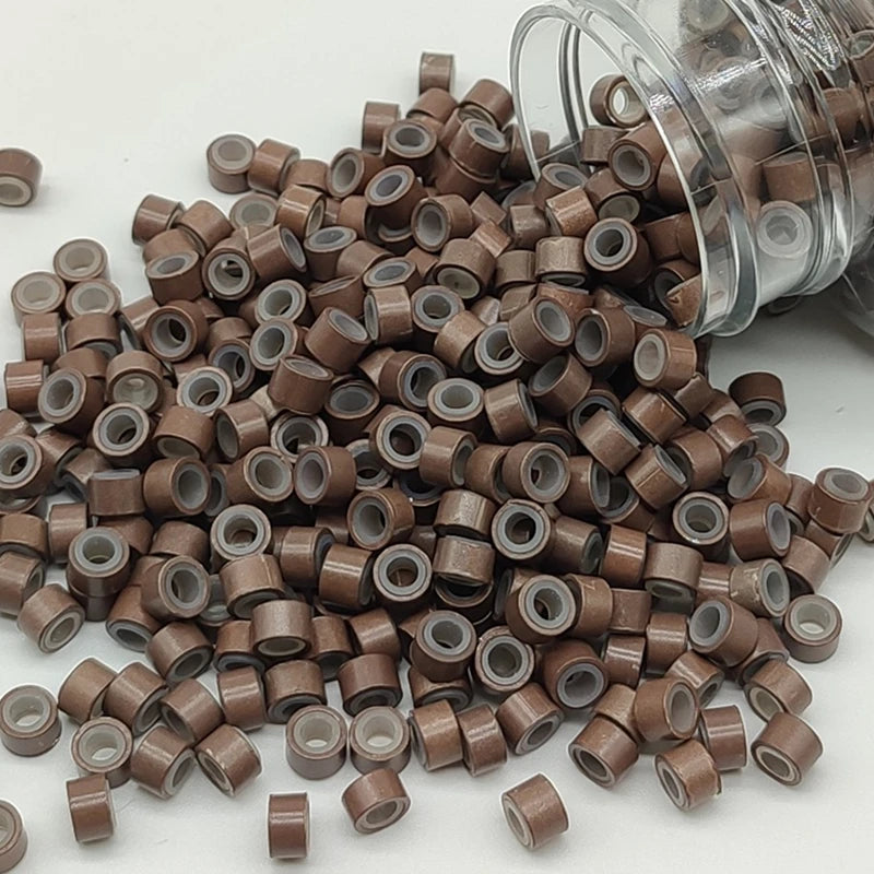 Micro Ring Beads for Hair Extensions – 5mm Silicone-Lined Aluminum Links | 1000 Pcs | Black, Brown, Beige