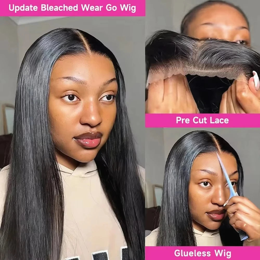 Straight Glueless Wigs Human Hair Bone Straight 13x6 HD Lace Frontal Wig 100% Human Hair Brazilian 5x5 Closure Wig For Women
