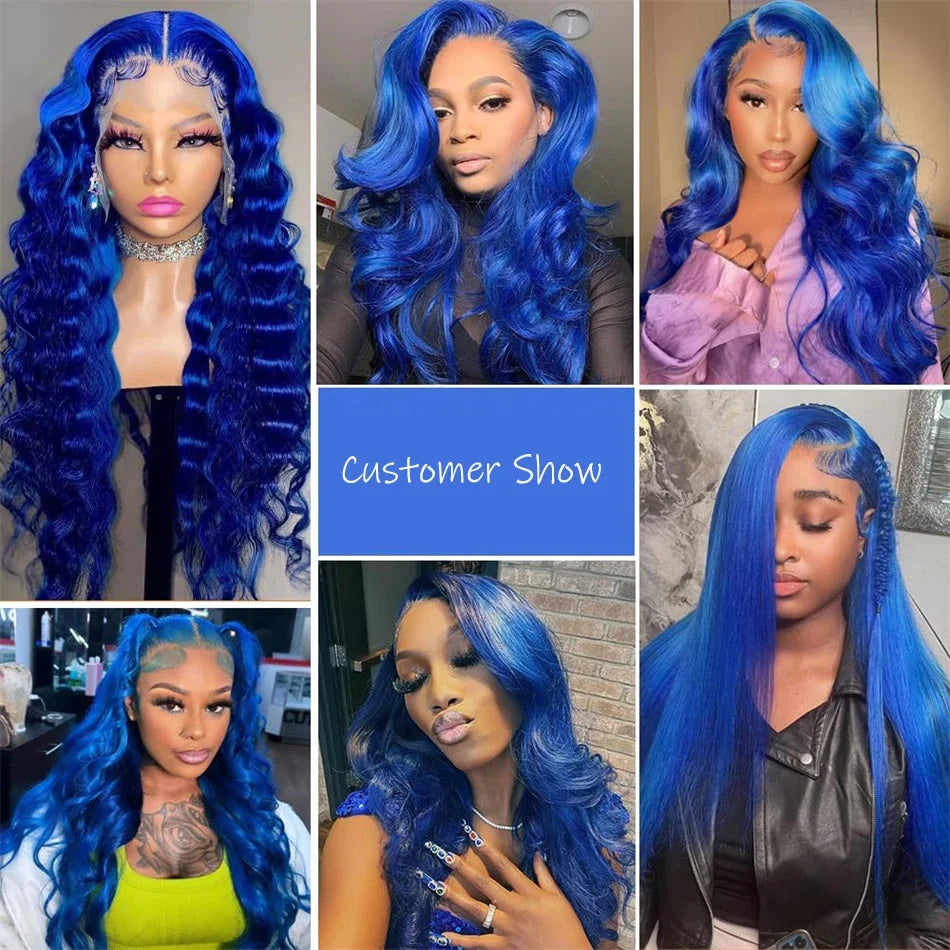 Navy Blue Body Wave Wig – 13x4 & 13x6 HD Lace Front | Colored Human Hair | Pre-Plucked | 16"-34" | Ships from US