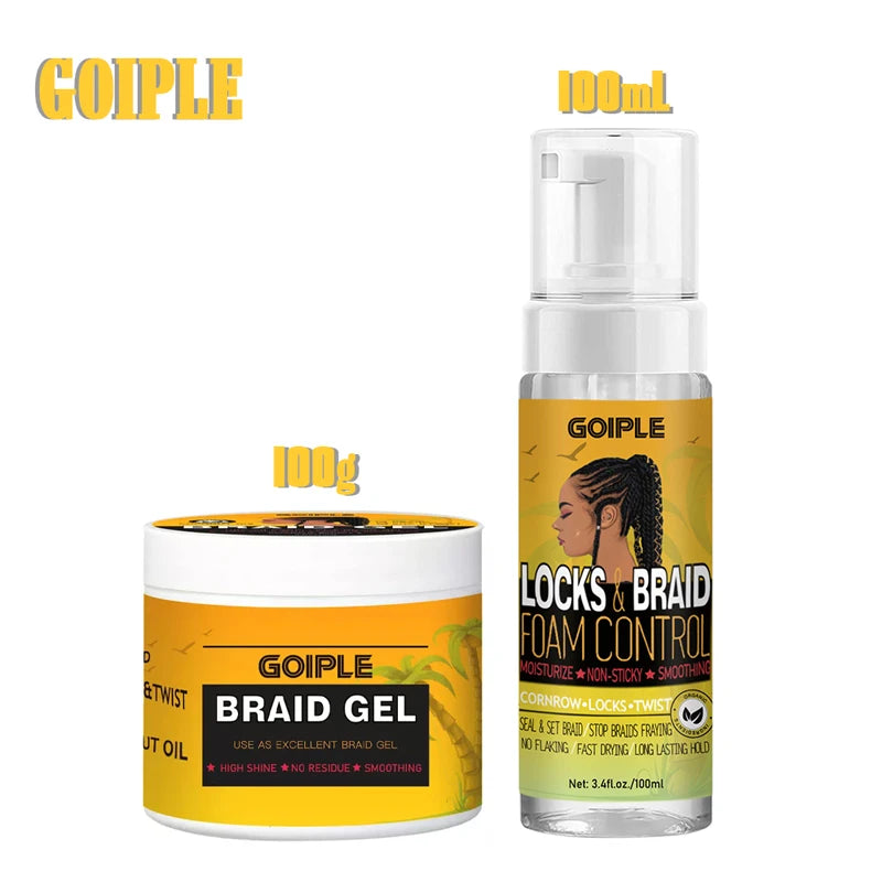Goiple Braid Gel & Mousse – 24H Extra Hold | Braiding, Locs & Twists | High Shine, No Flakes | Pink Gel & Braid Foam