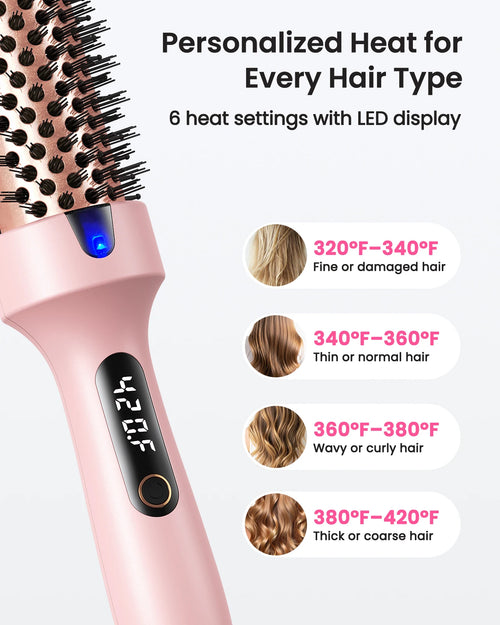 1.5" Heated Round Brush – Thermal Styling Brush for Blowout, Curls & Volume | 6 Heat Settings | Dual Voltage | Negative Ion Technology
