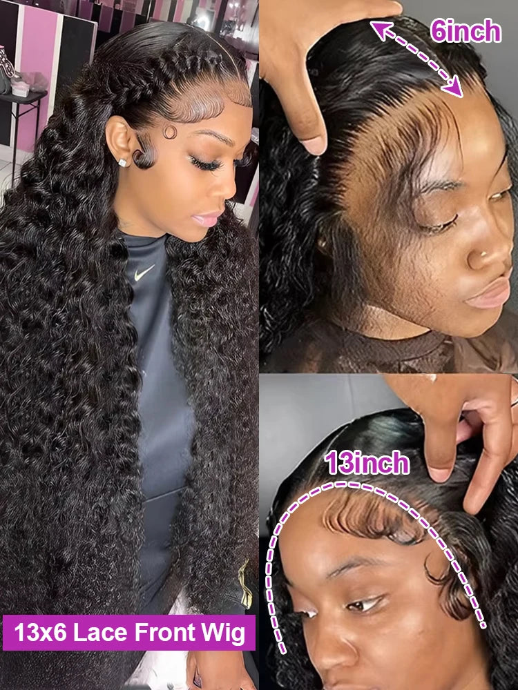 40 46 Inch Deep Wave Lace Frontal Wig 13x4 13x6 Hd Curly Human Hair Lace Front Wigs For Women Water Wave Lace Wigs 300 Density