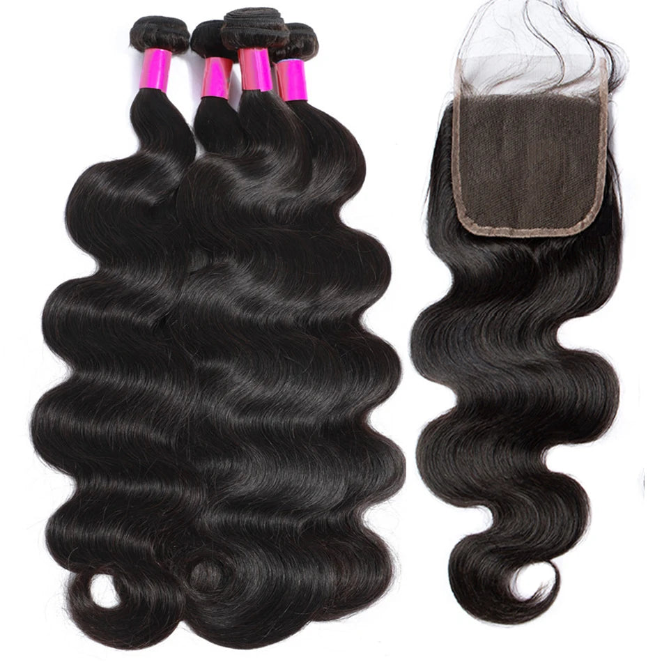 3 Bundles With Frontal 13x4 Brazilian Body Wave Virgin Hair Lace Closure with Bundles Raw Unprcessed Human Hair Extensions