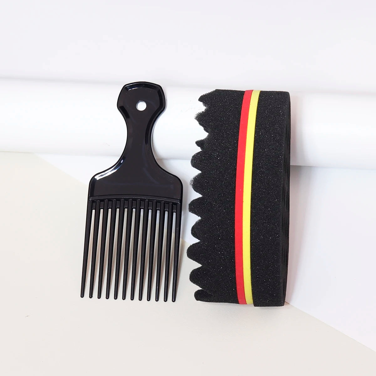 Wide Tooth Comb & Afro Sponge Brush Set – 2-Piece Wig & Natural Hair Styling Kit | Small & Large Hole
