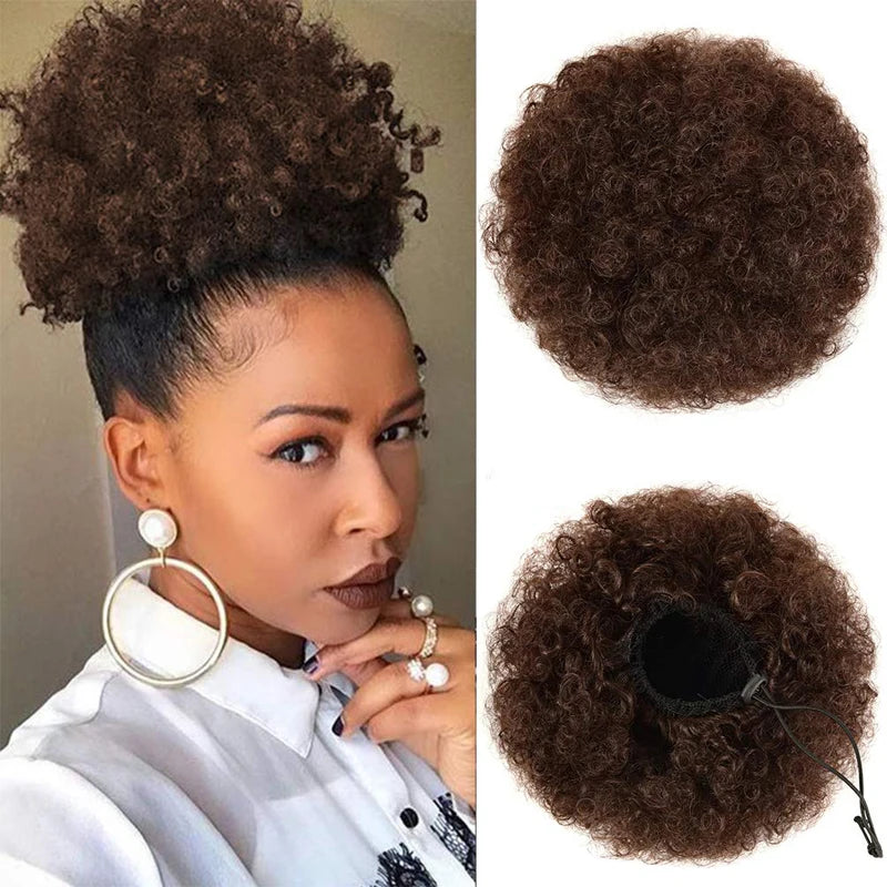 Afro Puff Drawstring Ponytail – Kinky Curly Human Hair | Easy Install | 6 & 8 Inches | Natural, #4 & #99J