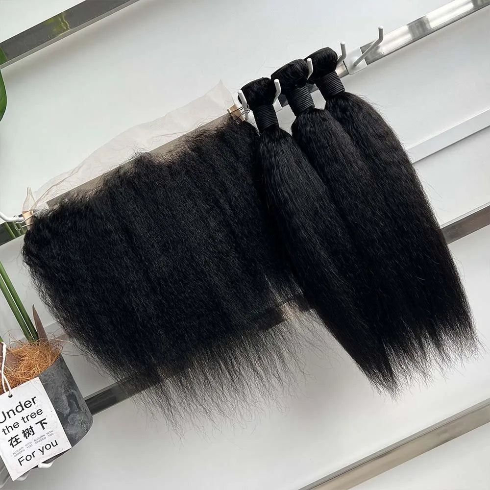 Kinky Straight Hair Bundles with HD Transparent Lace Closure or Frontal – Peruvian Virgin Hair | 8–30 Inches
