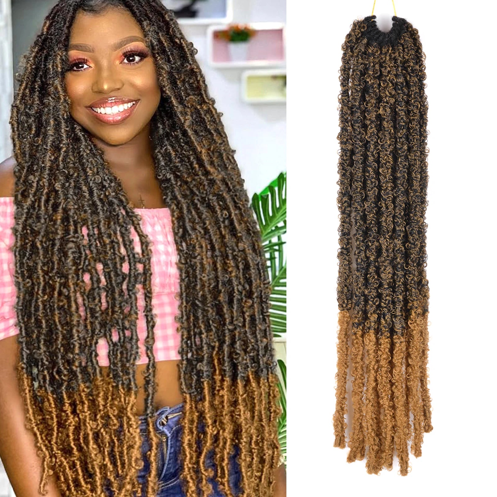 Butterfly Locs Crochet Hair Dreadlocks Meche Faux Locks Crochet Hair Braids Extensions Soft Locks Curly Braid Synthetic Hair