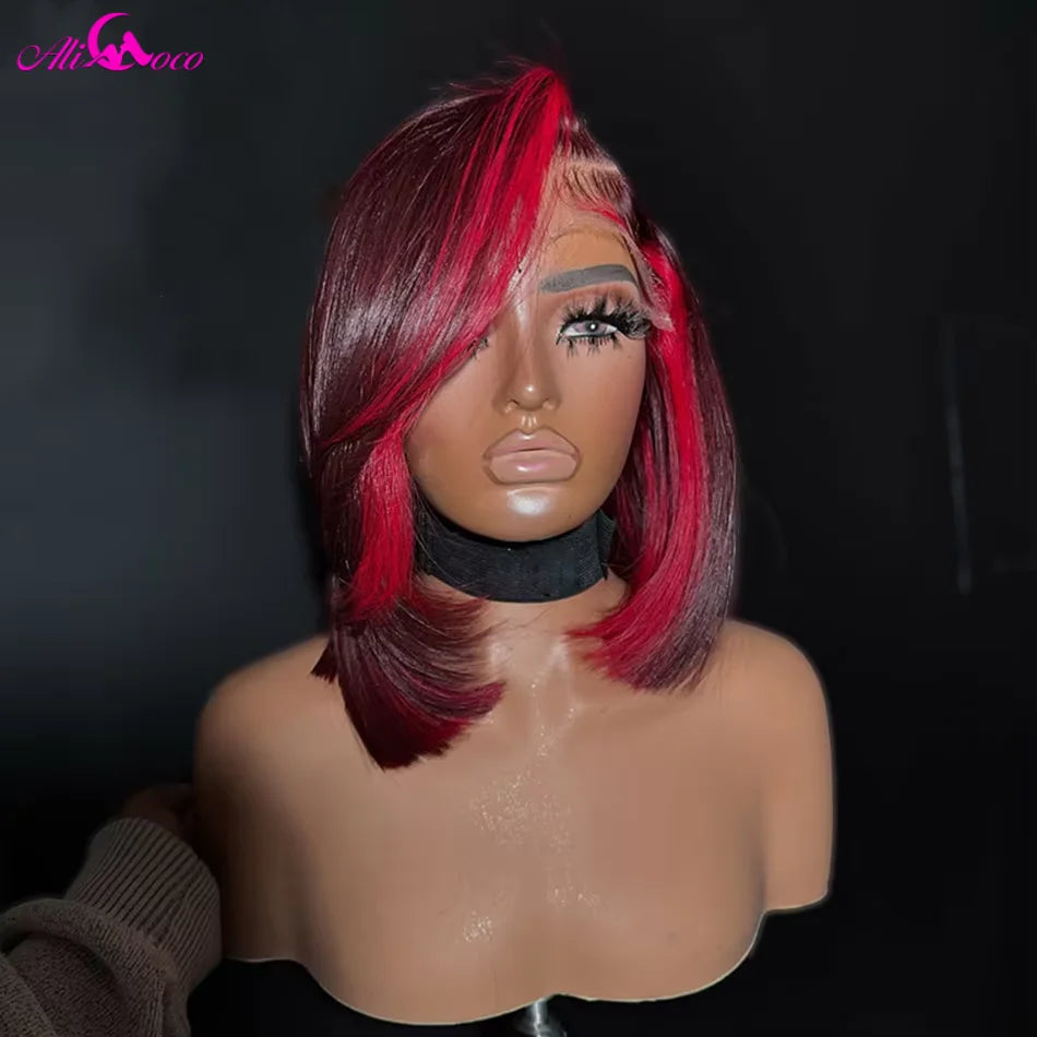 Highlight Red 99J Bob Wig Human Hair 180 Density 13x4 Lace Front Wigs for Women Straight Short Bob Wig Human Hair Wigs