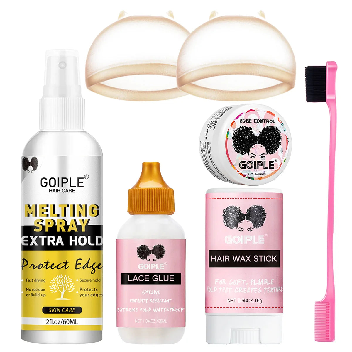 Wig Adhesive Kit – Waterproof Wig Glue, Melting Spray, Edge Control & Hair Wax Stick | Goiple