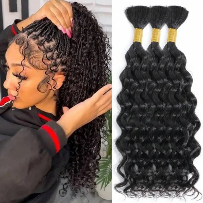 Human Braiding Hair Deep Water Wave Bulk 110g 2 Bundles Human Hair Bulk For Braiding Full And Thick No Weft Human Hair Extension