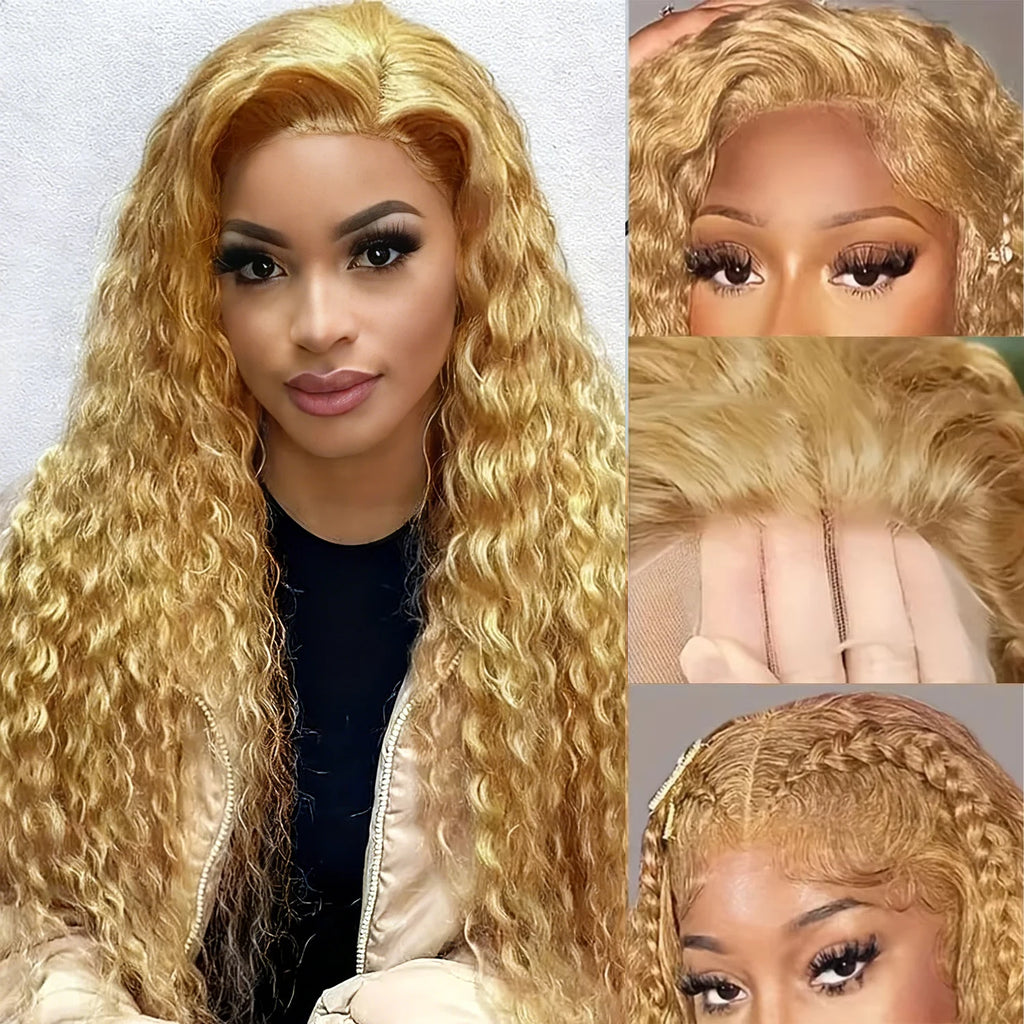 #27 Honey Blonde Deep Wave Wig – 13x4 & 13x6 HD Lace Front | 180% & 230% Density | Pre-Plucked | 18"-38" | Ships from US