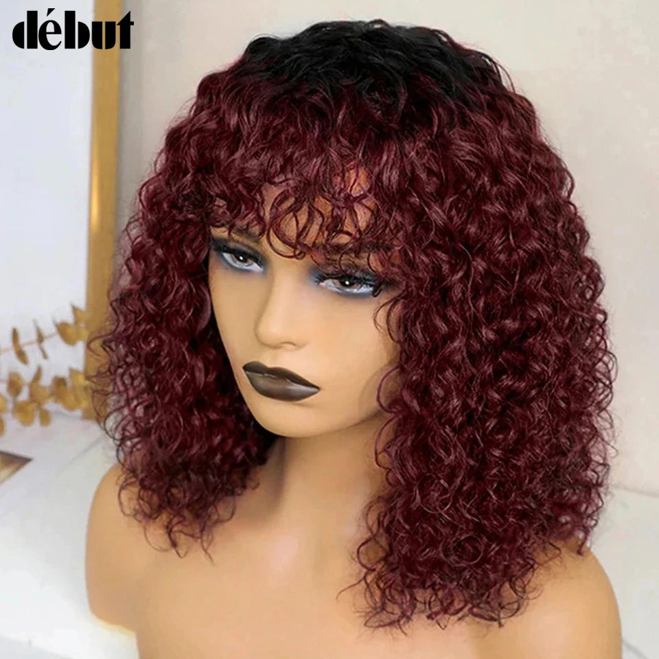 Jerry Curly Pixie Bob Cut Wig – 100% Human Hair | Short Curly Wig with Bangs | 180% Density | 10–16 Inches