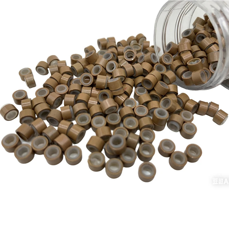 Micro Ring Beads for Hair Extensions – 5mm Silicone-Lined Aluminum Links | 1000 Pcs | Black, Brown, Beige