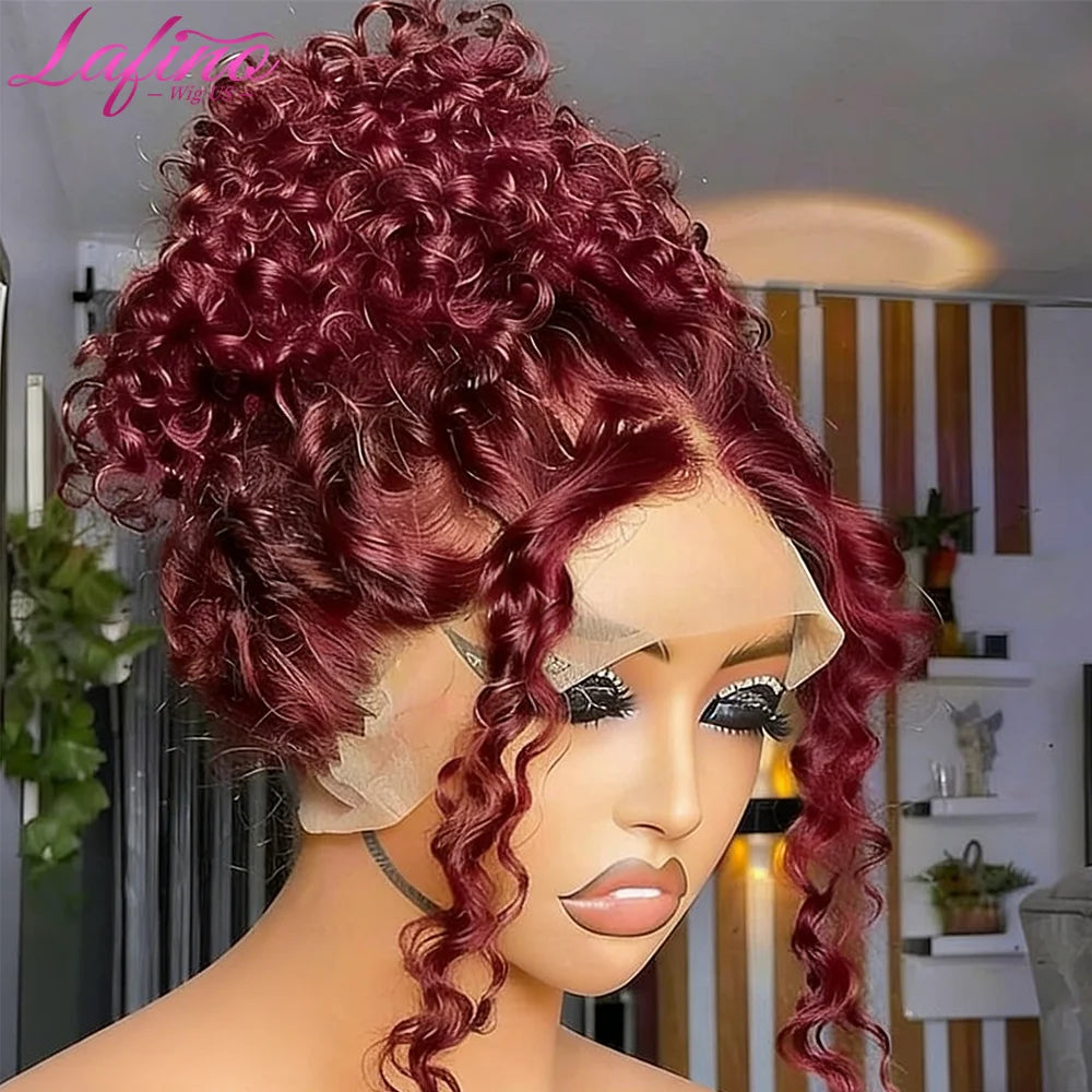 Lafino 99J Burgundy 250 Density 13x6 HD Lace Front Wigs Human Hair 34 Inch Deep Wave Brazilian Curly Glueless Lace Frontal Wig